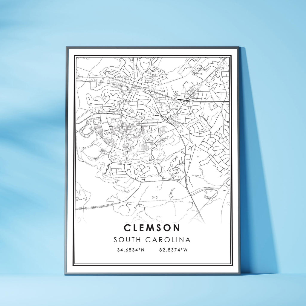 Clemson, South Carolina Modern Map Print 