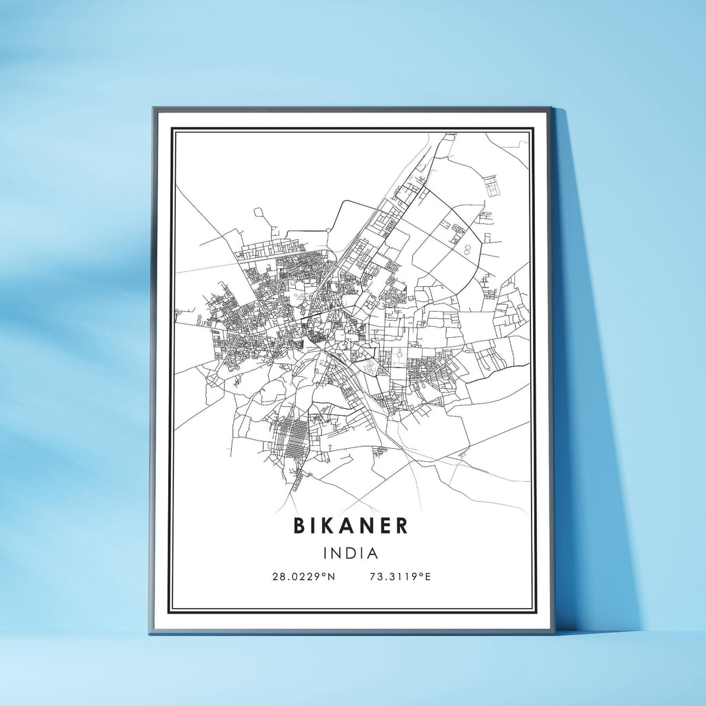 Bikaner, India Modern Style Map Print 