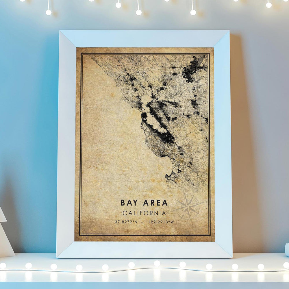 Bay Area, California Vintage Style Map Print 