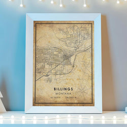 Billings, Montana Vintage Style Map Print 