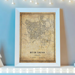 Beer Sheva, Israel Vintage Style Map Print