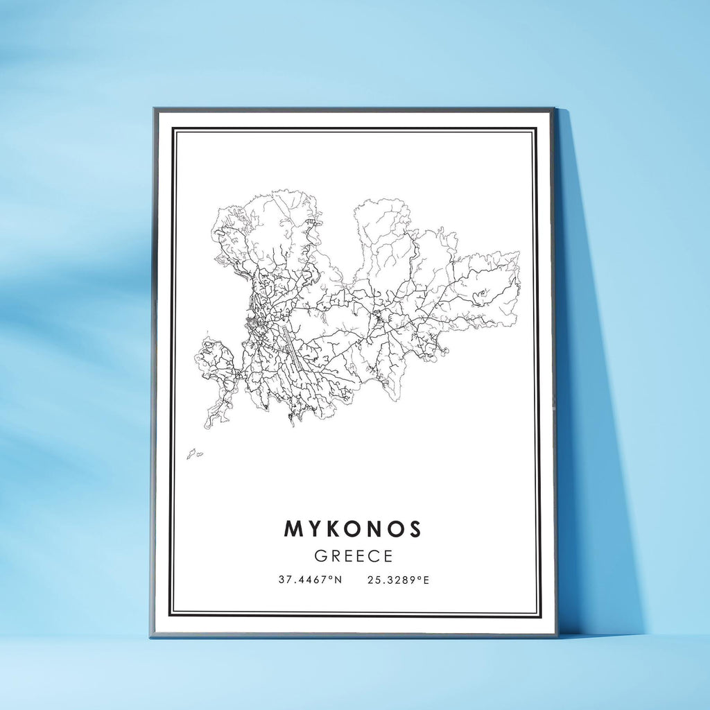 Mykonos, Greece Modern Style Map Print 