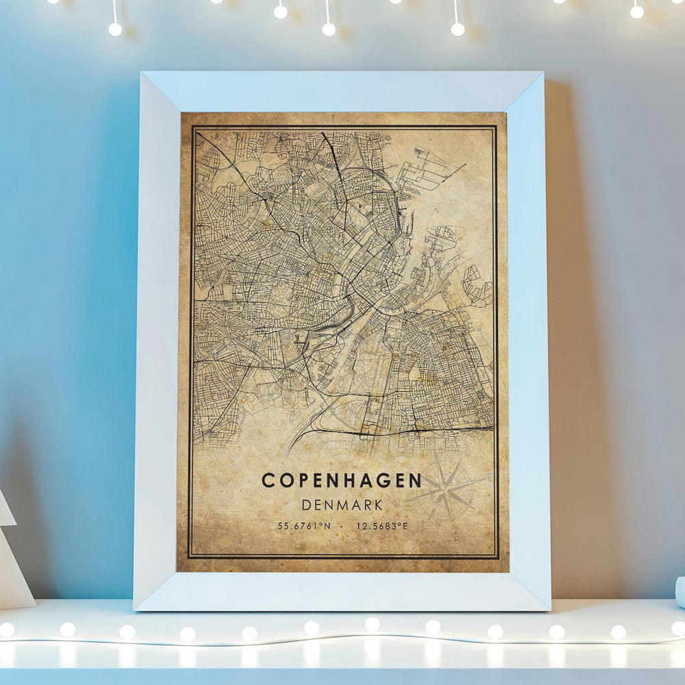 Copenhagen, Denmark Vintage Style Map Print 