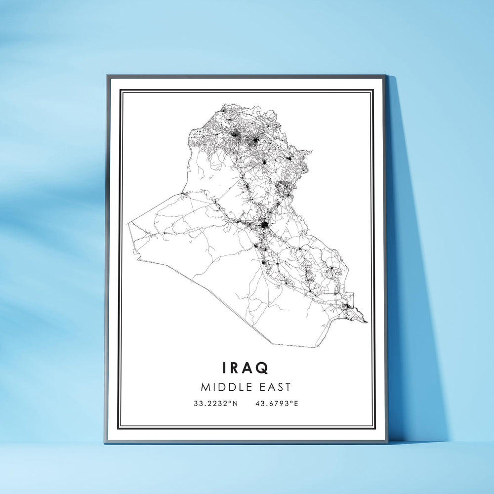 Iraq, Middle East Modern Style Map Print 