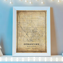 Germantown, Wisconsin Vintage Style Map Print 