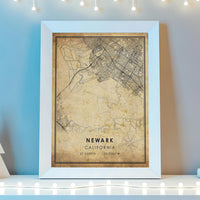 Newark, California Vintage Style Map Print 