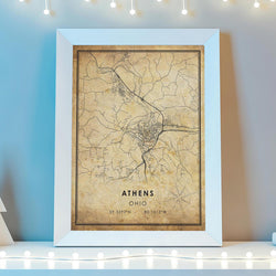 Athens, Ohio Vintage Style Map Print 