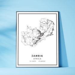 Zambia, Africa Modern Style Map Print 