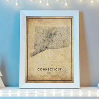 
              Connecticut, USA Vintage Style Map Print 
            