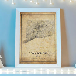 Connecticut, USA Vintage Style Map Print 