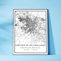 Santiago De Los Caballeros, Dominican Republic Modern Style Map Print 