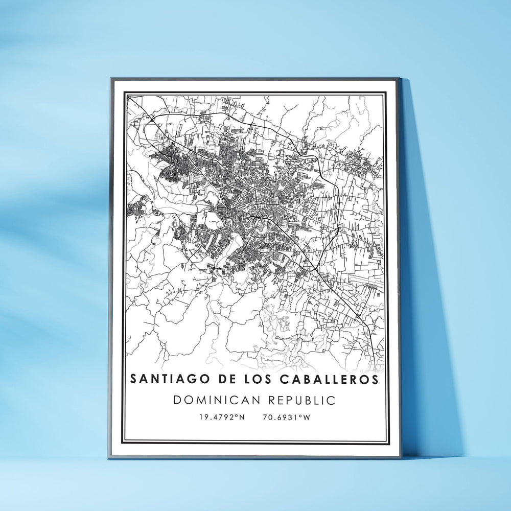 Santiago De Los Caballeros, Dominican Republic Modern Style Map Print 