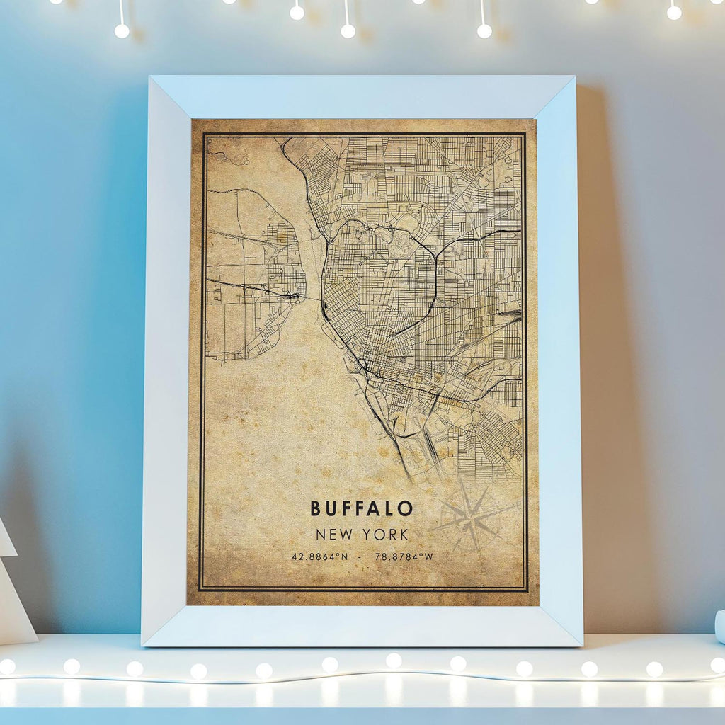Buffalo, New York Vintage Style Map Print 