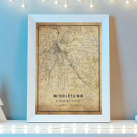 Middletown, Connecticut Vintage Style Map Print 