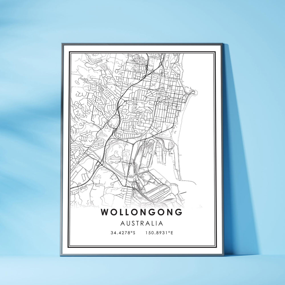 Wollongong, Australia Modern Style Map Print 