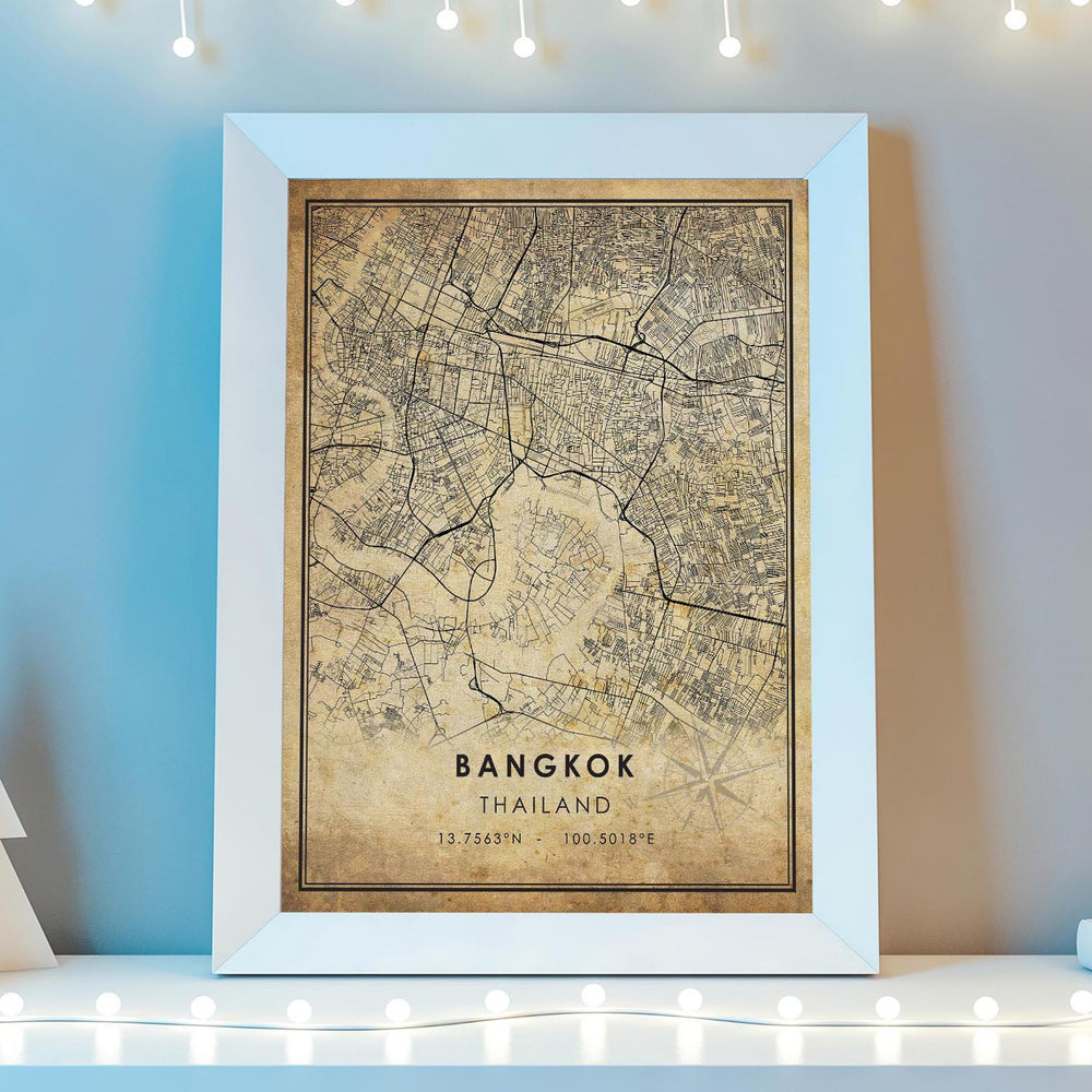 Bangkok, Thailand Vintage Style Map Print