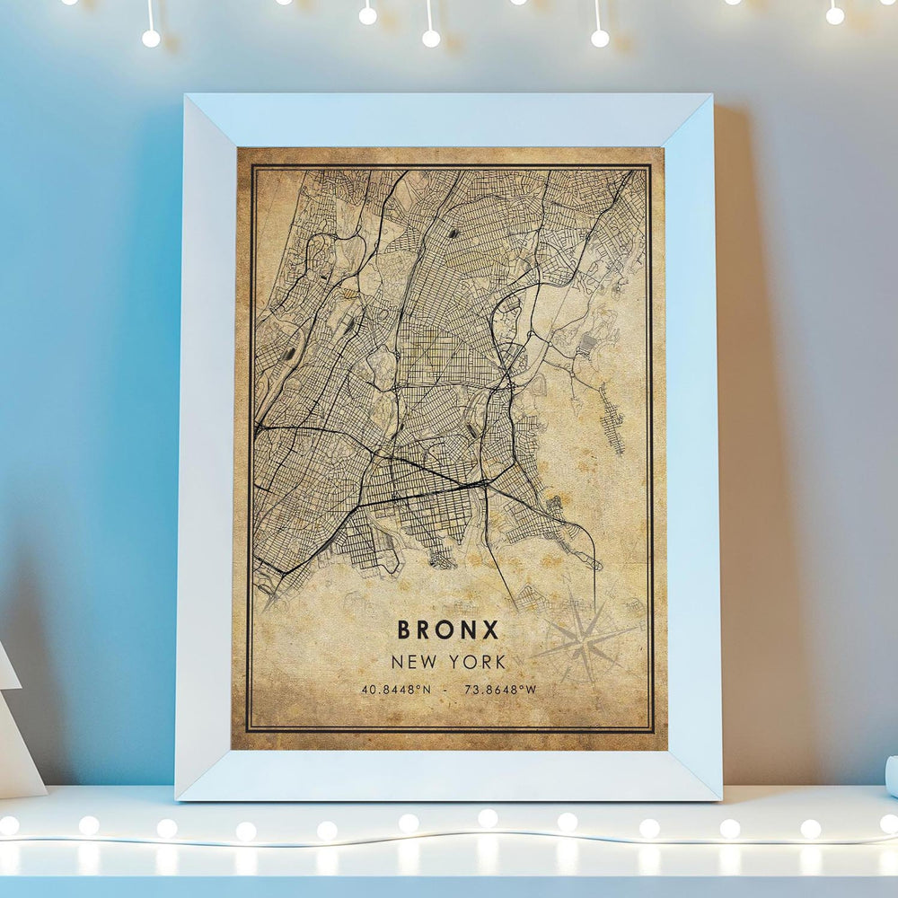 Bronx, New York Vintage Style Map Print 