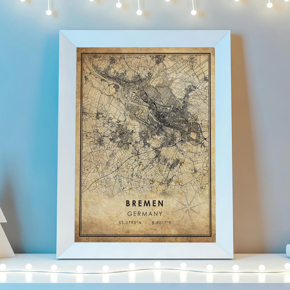 Bremen, Germany Vintage Style Map Print 