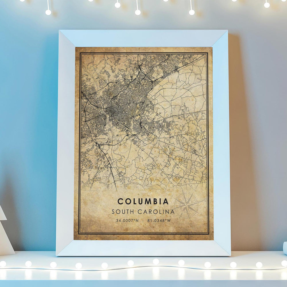 Columbia, South Carolina Vintage Style Map Print 