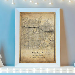 Arcadia, California Vintage Style Map Print 