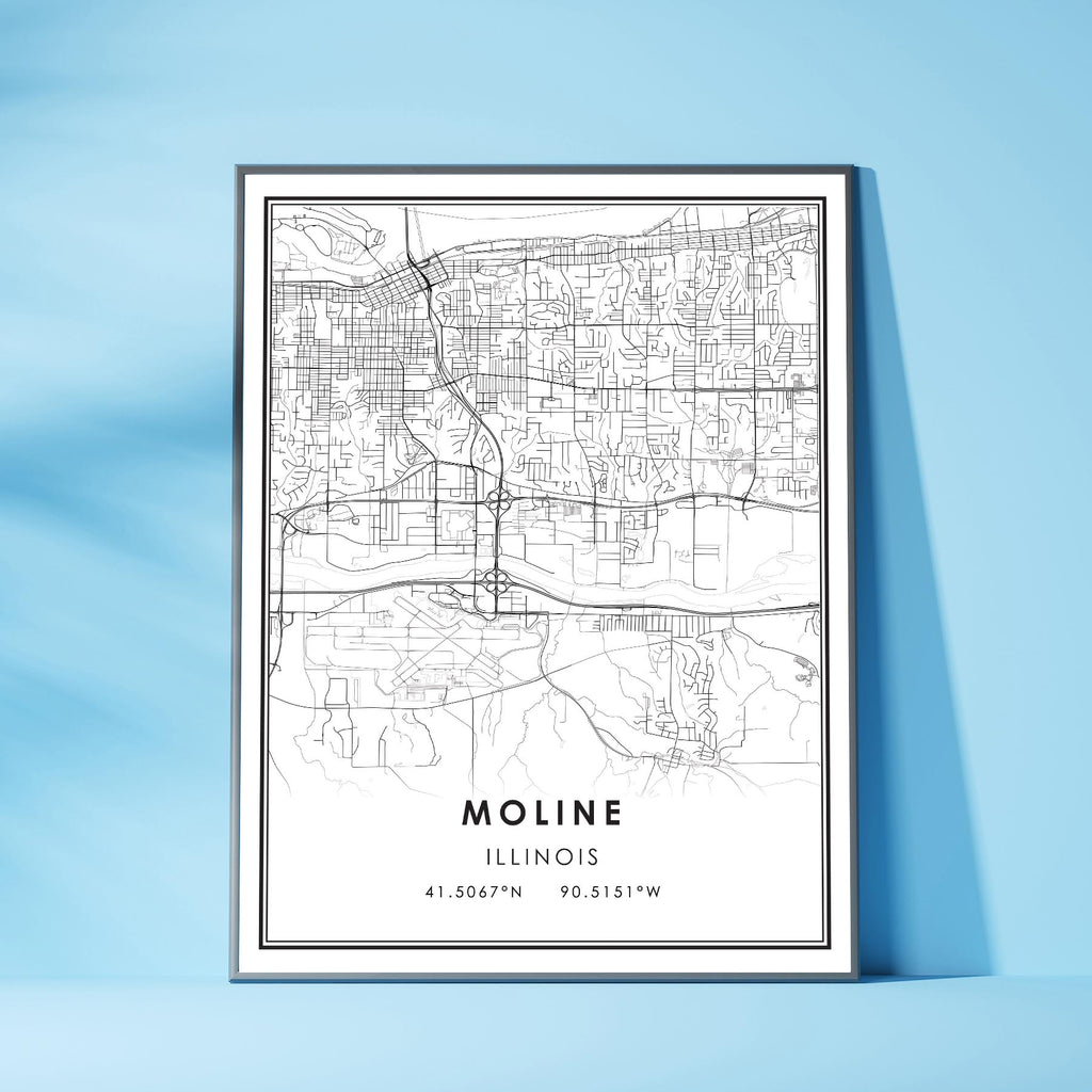 Moline, Illinois Modern Map Print 