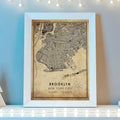 Brooklyn, New York Vintage Style Map Print 