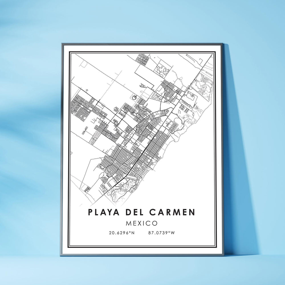 Playa del Carmen, Mexico Modern Style Map Print 