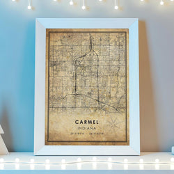 Carmel, Indiana Vintage Style Map Print 