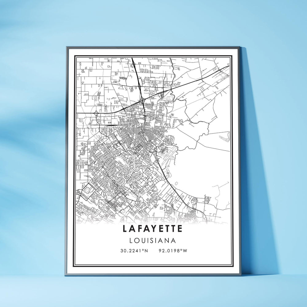 Lafayette, Louisiana Modern Map Print 