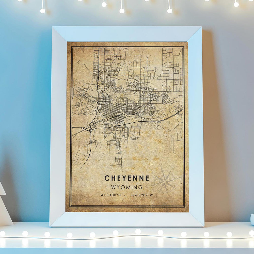 Cheyenne, Wyoming Vintage Style Map Print 