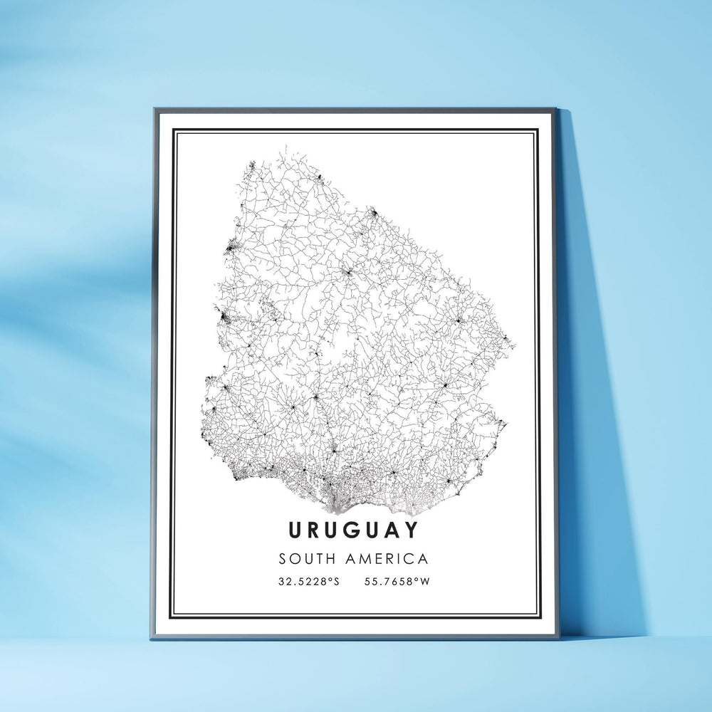 Uruguay, South America Modern Style Map Print 