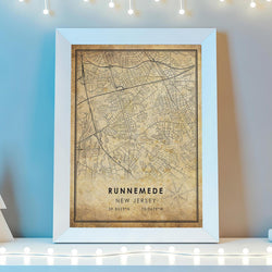 Runnemede, New Jersey Vintage Style Map Print 