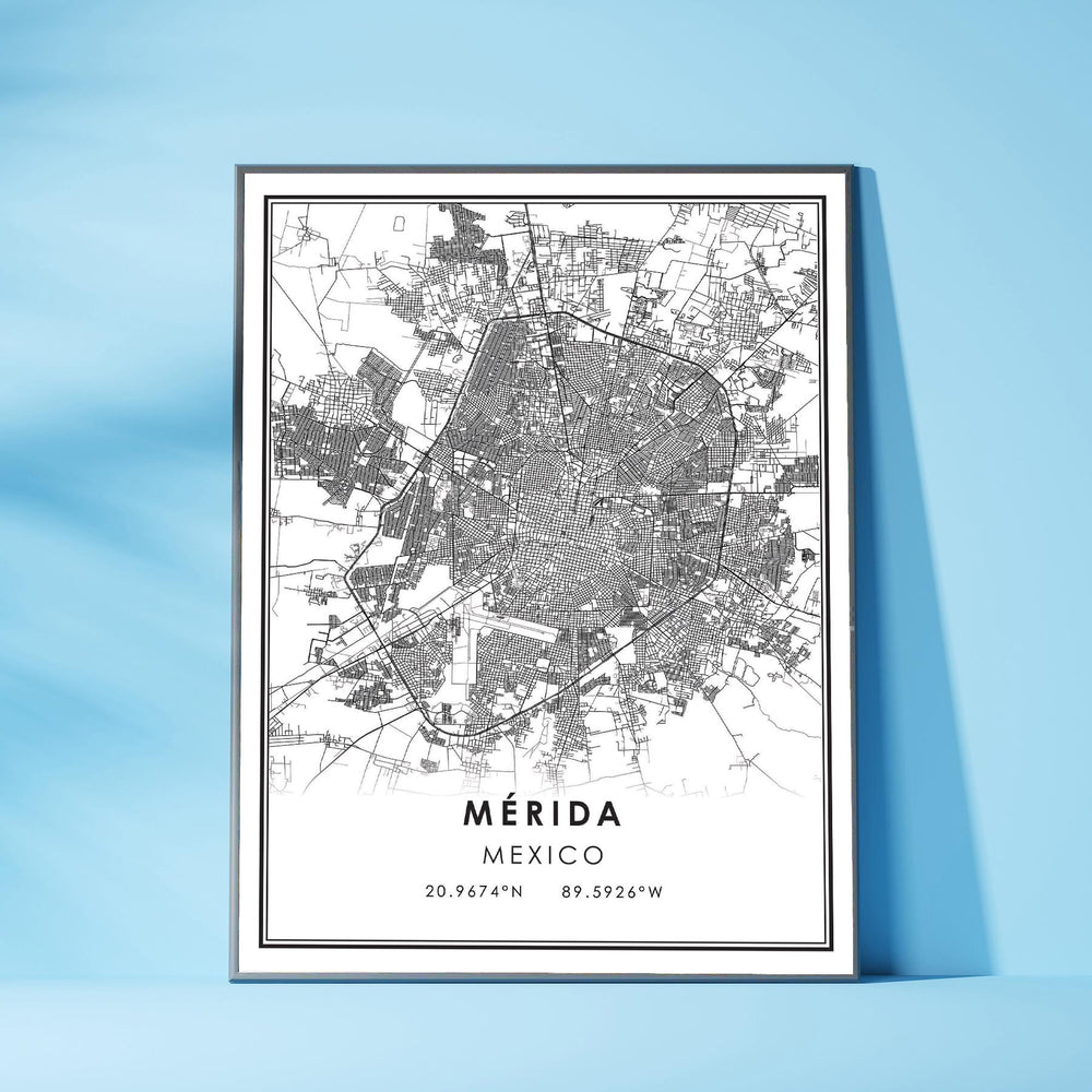 Merida, Mexico Modern Style Map Print 