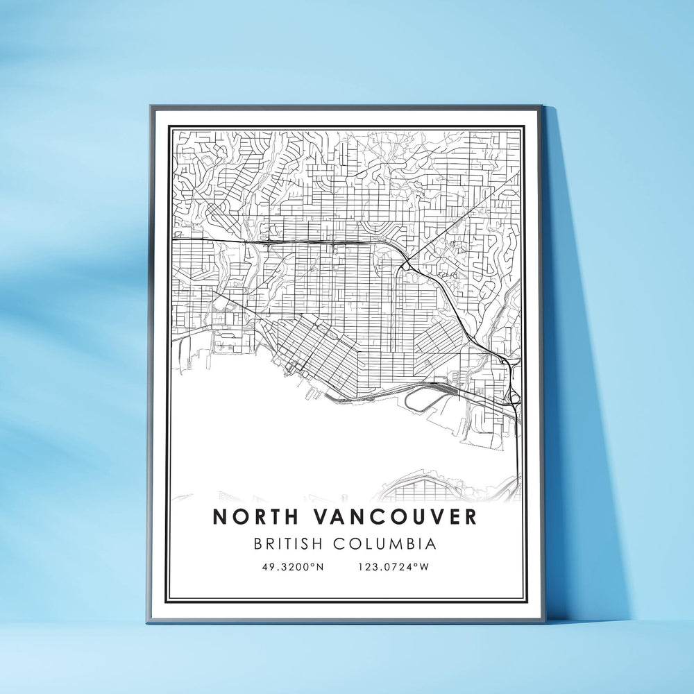 North Vancouver, British Columbia Modern Style Map Print 