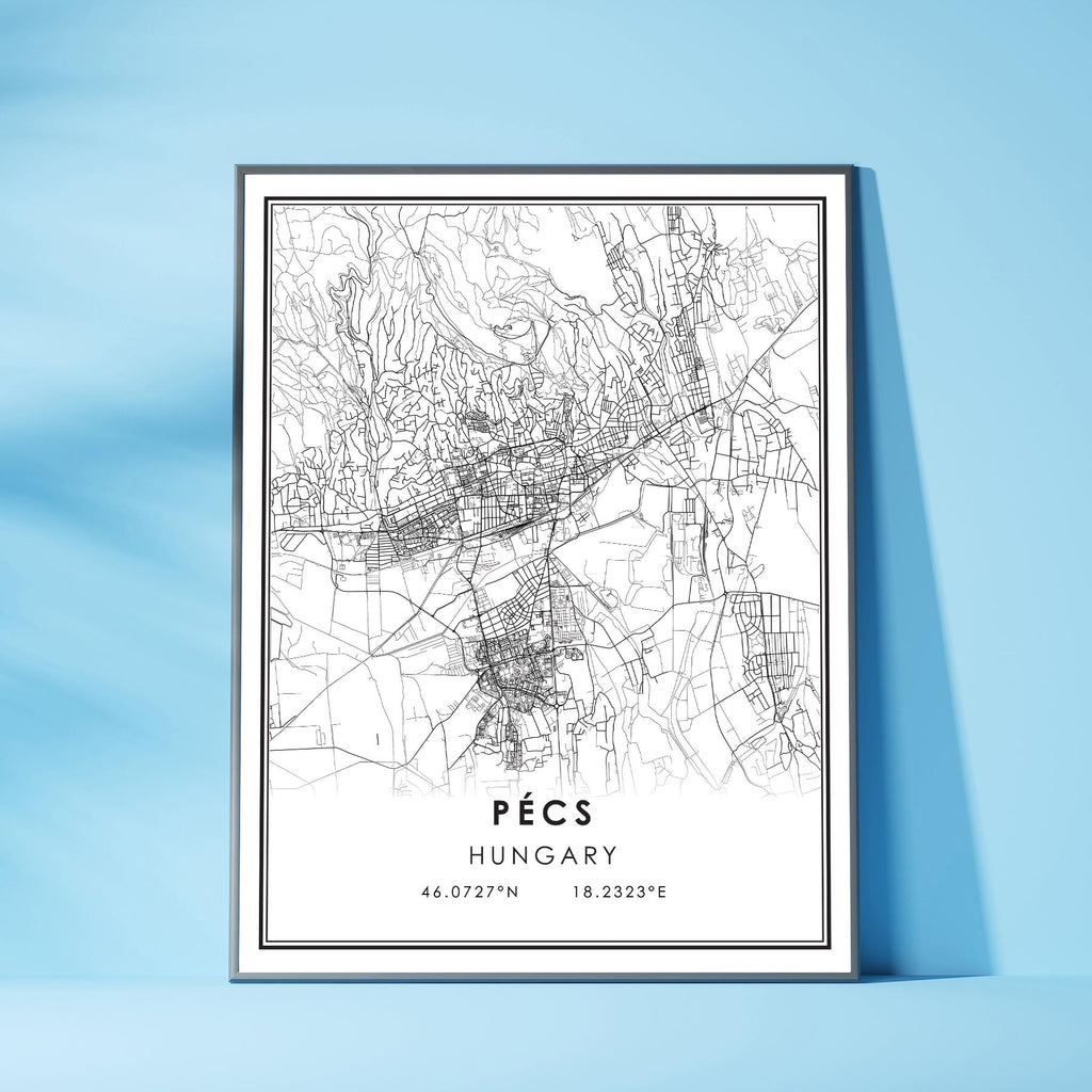 Pecs, Hungary Modern City Map Print