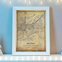 
              Belfast, Northern Ireland Vintage Style Map Print 
            