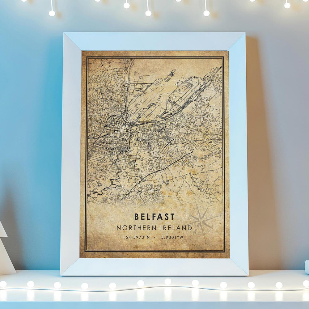 Belfast, Northern Ireland Vintage Style Map Print 