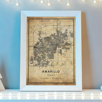 
              Amarillo, Texas Vintage Style Map Print 
            