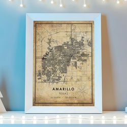 Amarillo, Texas Vintage Style Map Print 