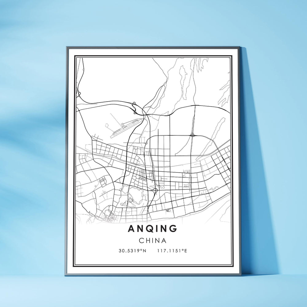 Anqing, China Modern Style Map Print 