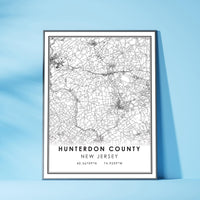 
              Hunterdon County, New Jersey Modern Map Print 
            