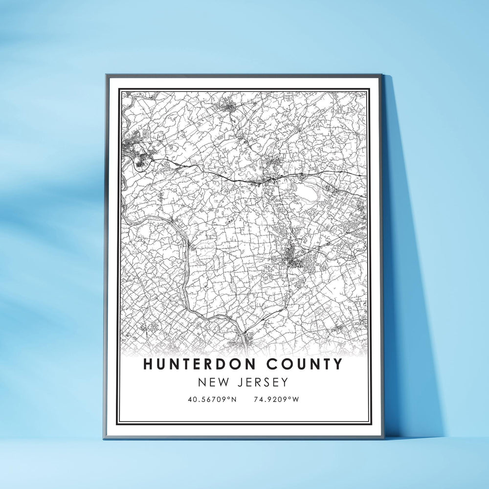 Hunterdon County, New Jersey Modern Map Print 