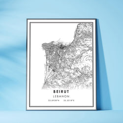 Beirut, Lebanon Modern Style Map Print 