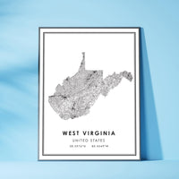 
              West Virginia, United States Modern Style Map Print 
            