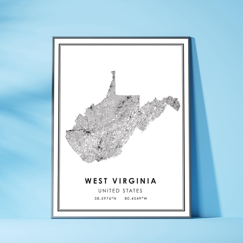 West Virginia, United States Modern Style Map Print 