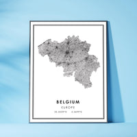 Belgium, Europe Modern Style Map Print 