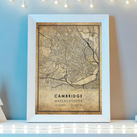 Cambridge, Massachusetts Vintage Style Map Print 
