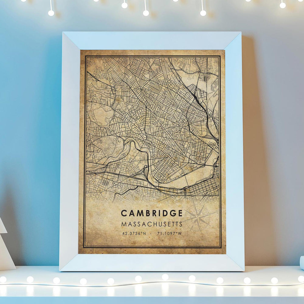 Cambridge, Massachusetts Vintage Style Map Print 