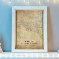 
              Canton, Baltimore, Maryland Vintage Style Map Print 
            