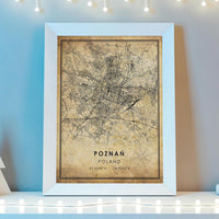 
              Poznan, Poland Vintage Style Map Print 
            